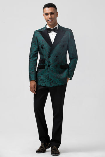 Dark Green Jacquard Peak Lapel 2 Pieces Men's Prom Suits